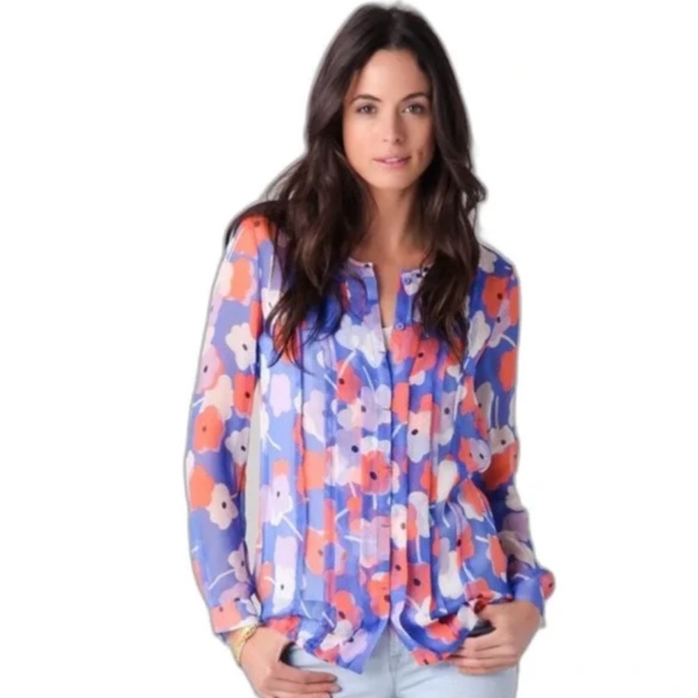 Diane von Furstenberg Francesca Silk Semi-Sheer Floral Print Button-Front Top 4